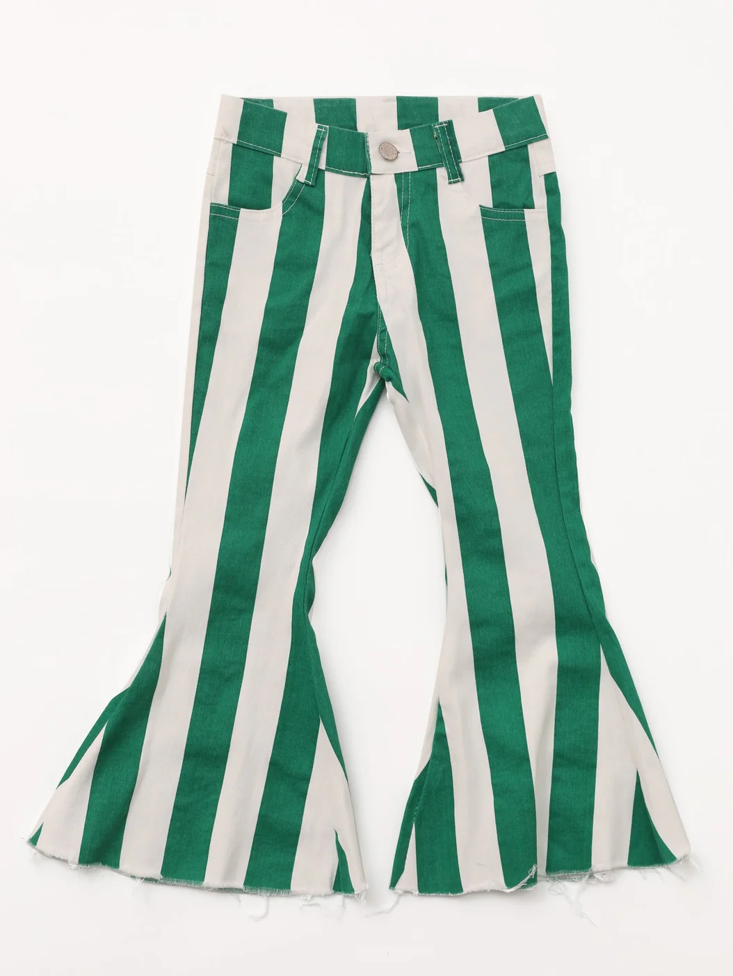 green striped denim flare bottom jeans girls clothes