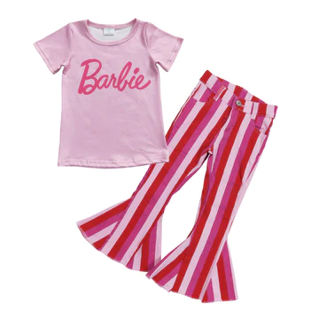 babie t-shirt stripe denim pants outfit