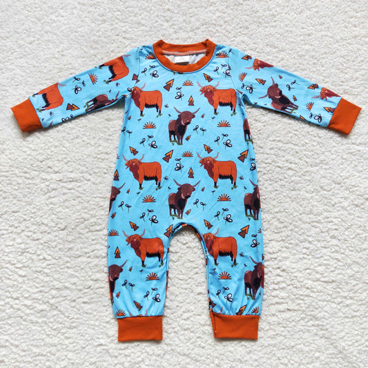 blue cow print baby romper