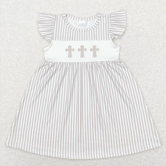 cute girl easter cross print stripe dress