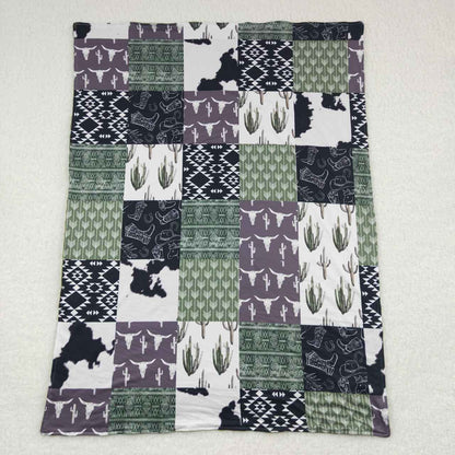 Western cow cactus print minky blanket