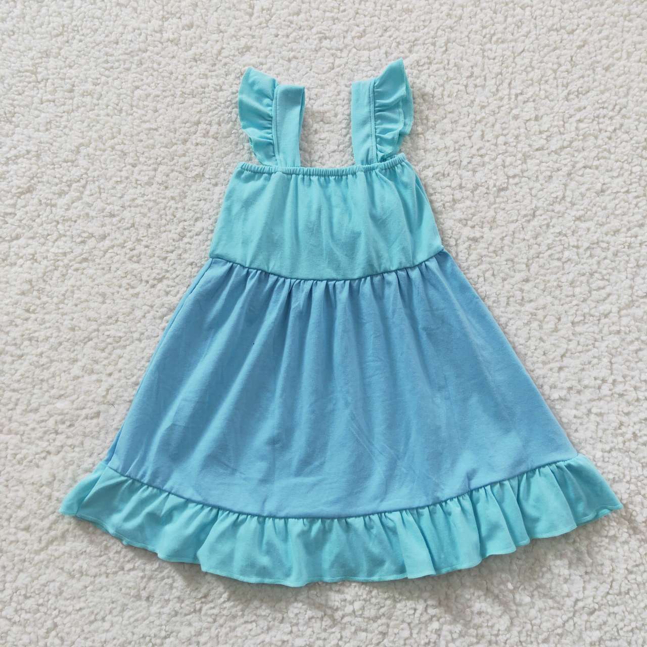 blue cotton princess ruffle dress park wear