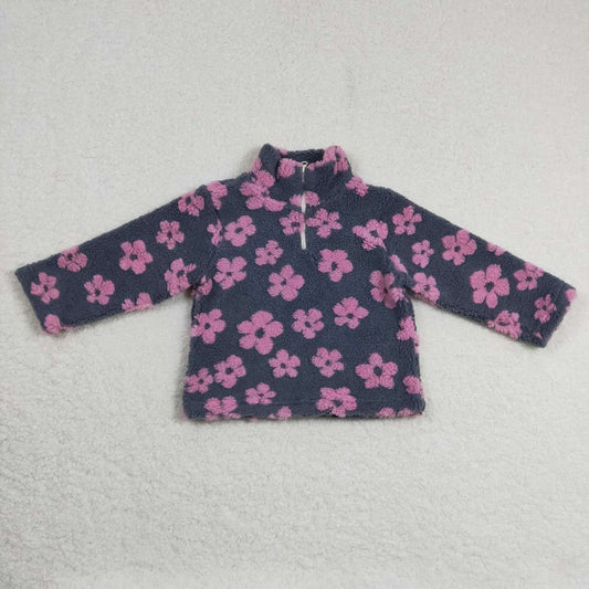 purple flower sherap zip coat kids winter top clothing