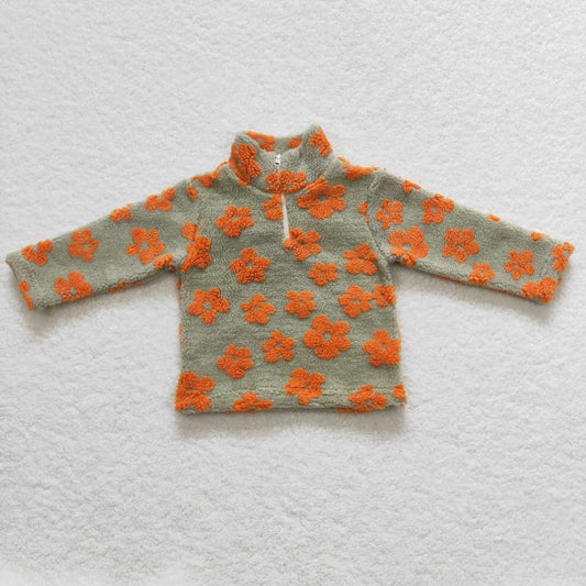 orange flower sherap zip coat kids winter top clothing