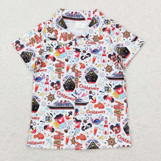 castway cartoon button shirt boy's top