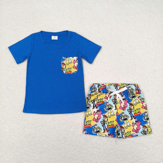 cartoon toy baby boy pocket shorts set