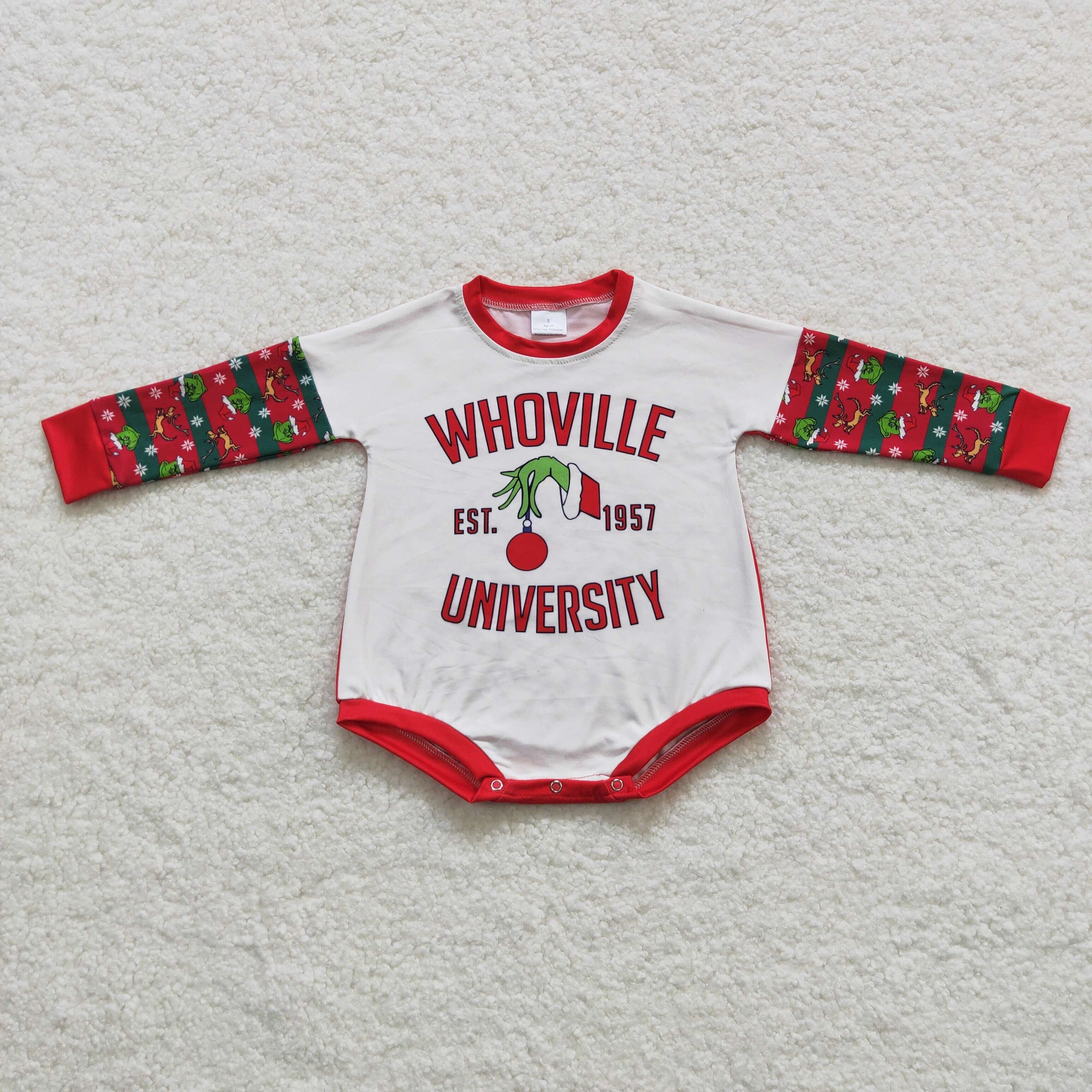 Whoville university grinch christmas baby romper