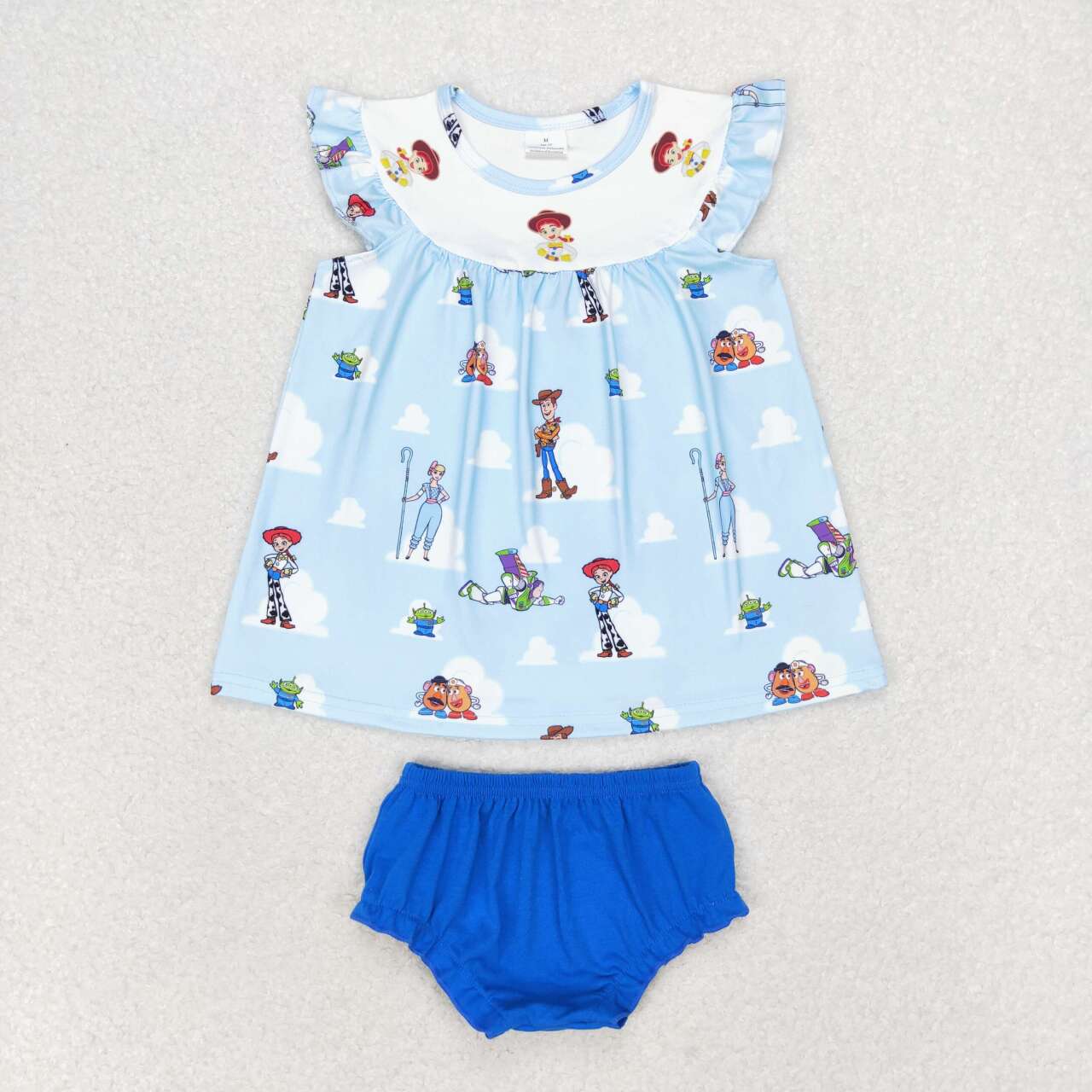 cartoon story baby girl bummie set blue