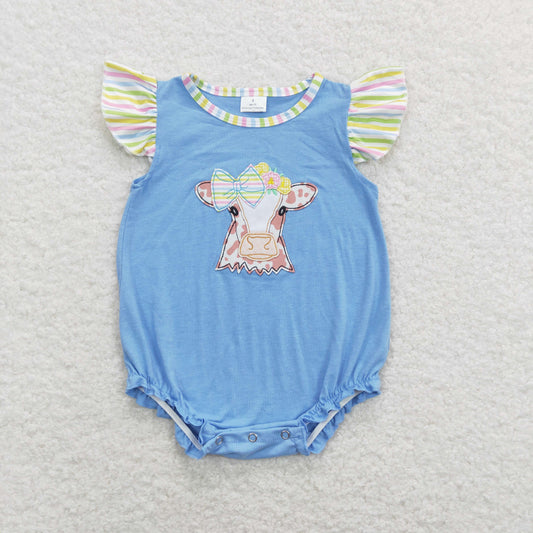 cow with bow embroidery blue bubble