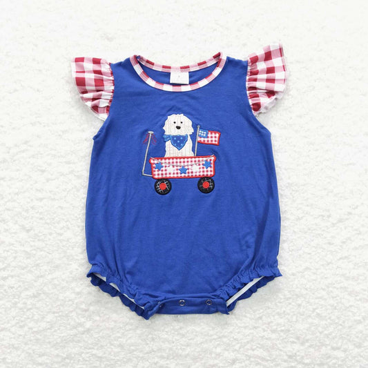 baby girl 4th of july dog target embroidery blue bubble