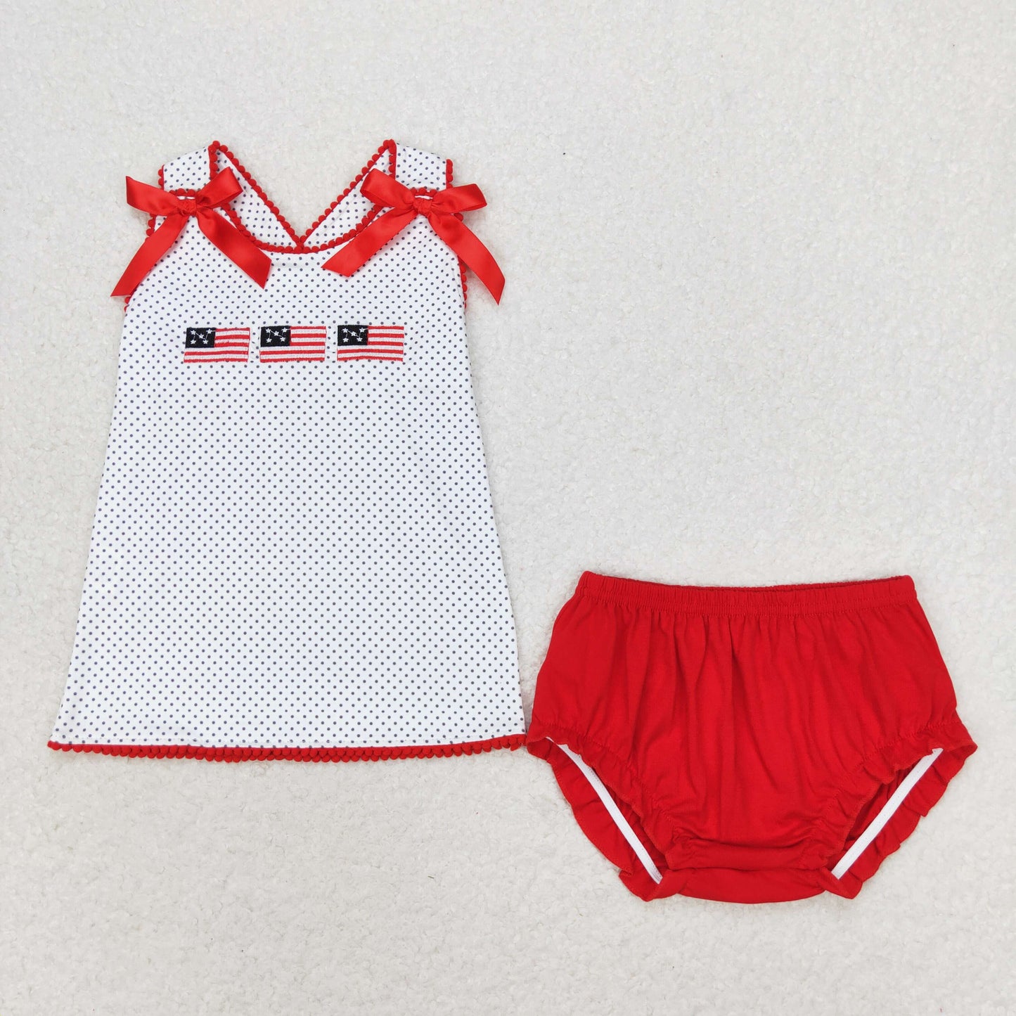 polk dots 4th of july flag embroidery red bummie set