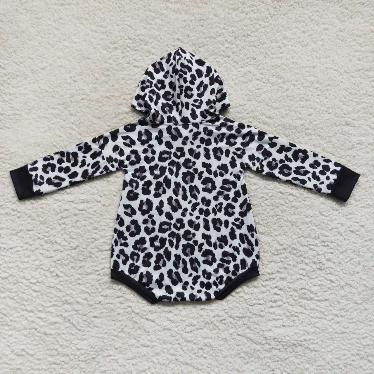 black leopard hoodie romper with smile logo