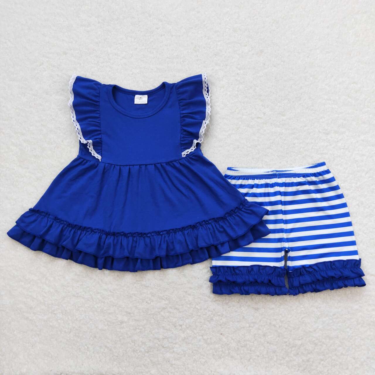 blue ruffle tunic icing shorts set