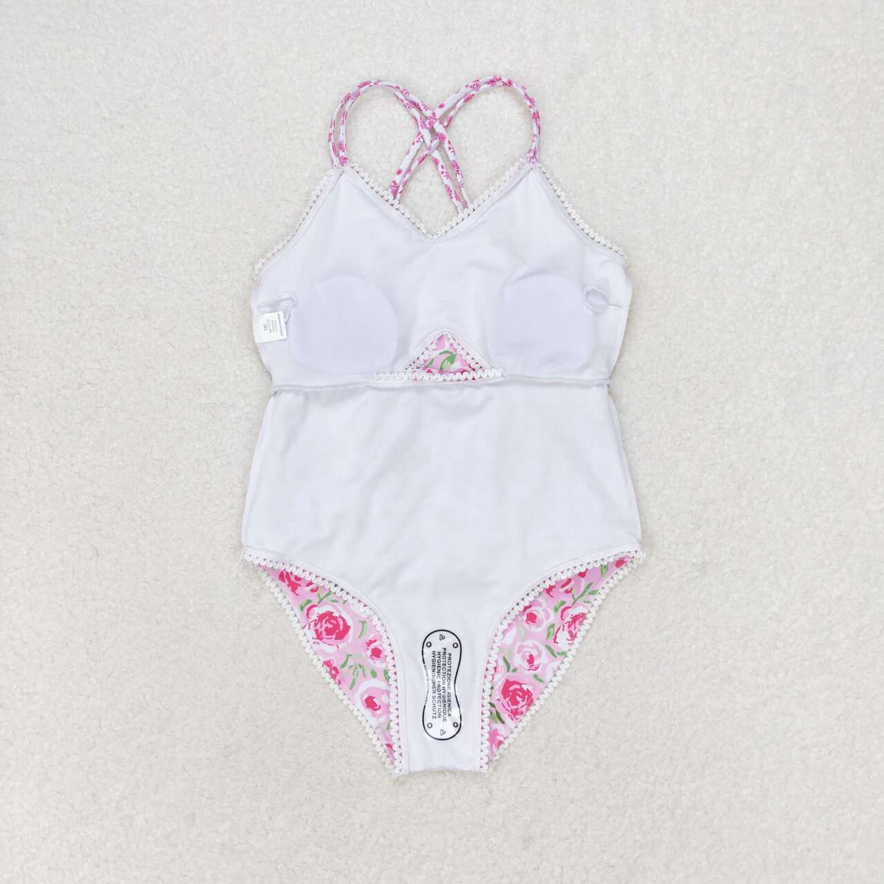 pink floral print one-piece girl swimsuit