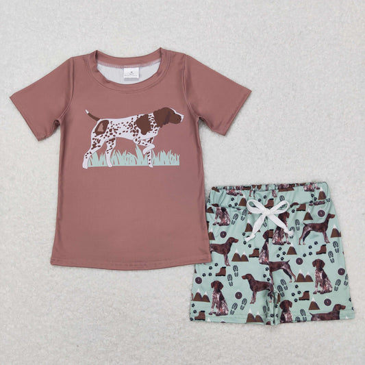 kids boy's summer outfit wild dog print shorts set