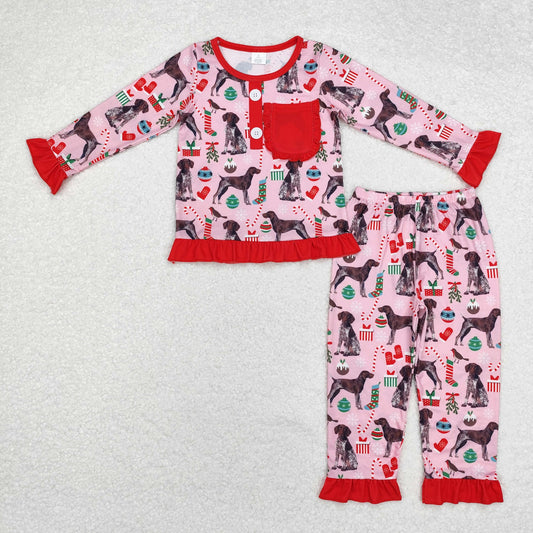 santa dog print Christmas bamboo pajama set girl