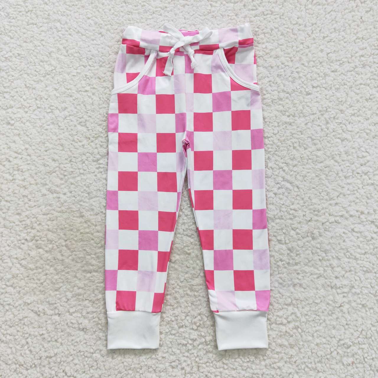 pink white checkered little girl jogger pants