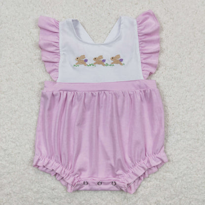 baby girl rabbit embroidery bubble lavender