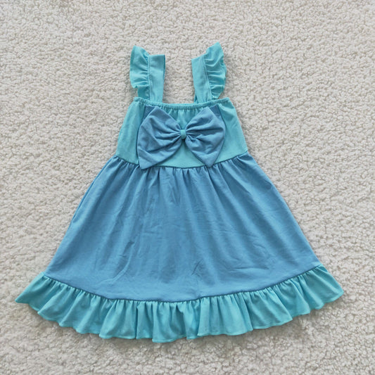 blue cotton princess ruffle dress park wear