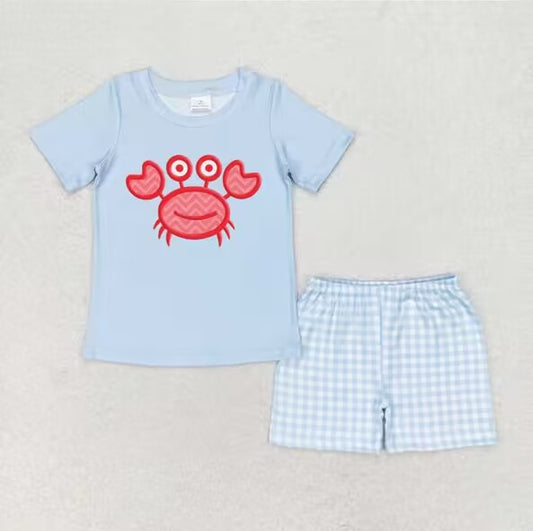 crab print shorts outfit boy blue