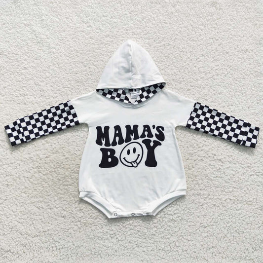long sleeve mama's boy checkered hoodie romper