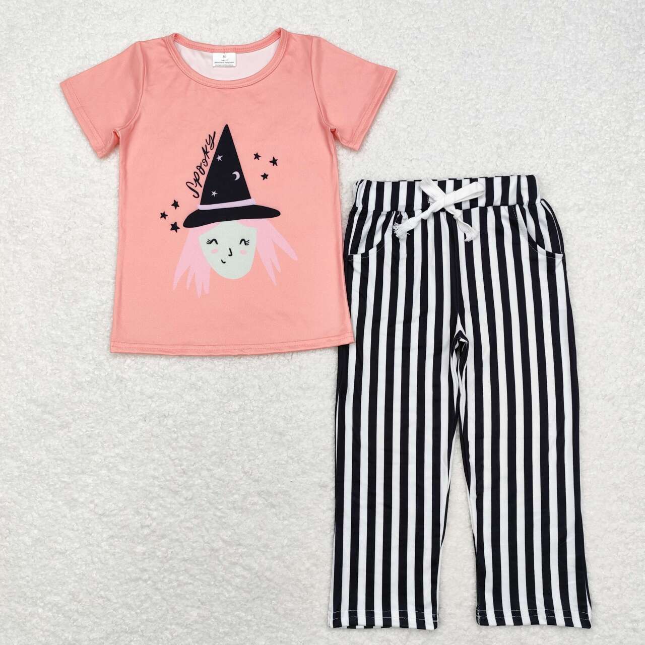 spooky t shirt black stripe straight pants outfit girl halloween clothing