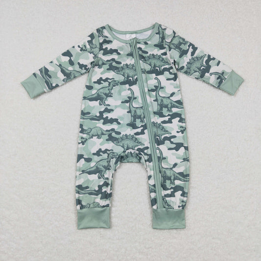 camo dinosaur baby boy zip sleeper