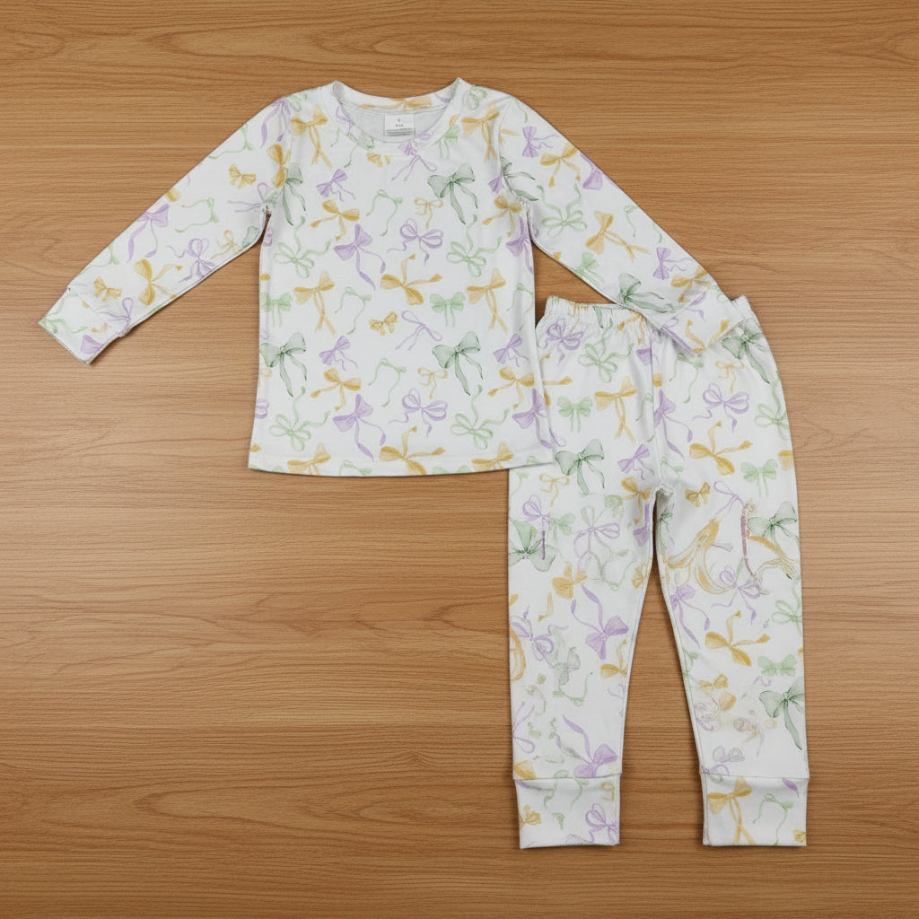 long sleeve mardi gras coquette girl pajama set