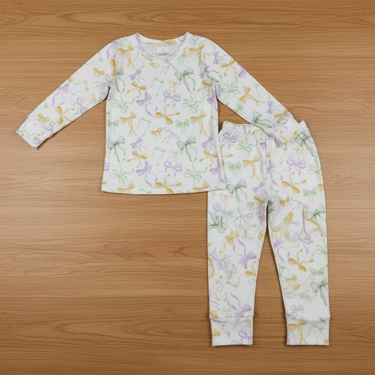 long sleeve mardi gras coquette girl pajama set