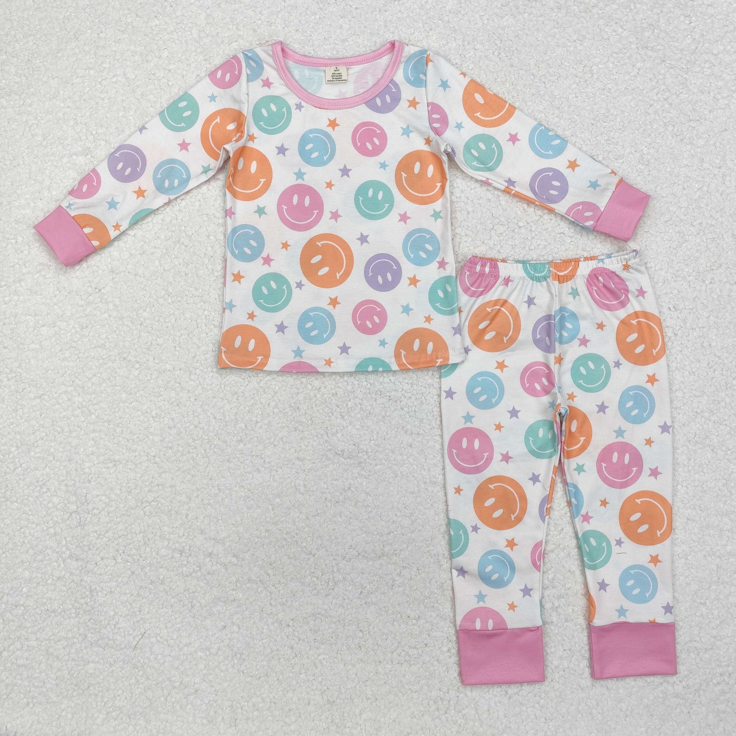 colorful smileys print bamboo pajama set