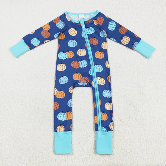 long sleeve blue pumpkin zip sleeper