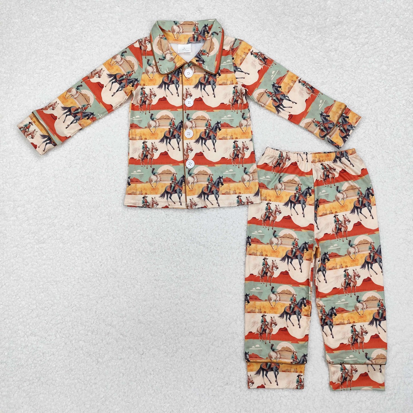 fall kids rodeo button up pajama outfit