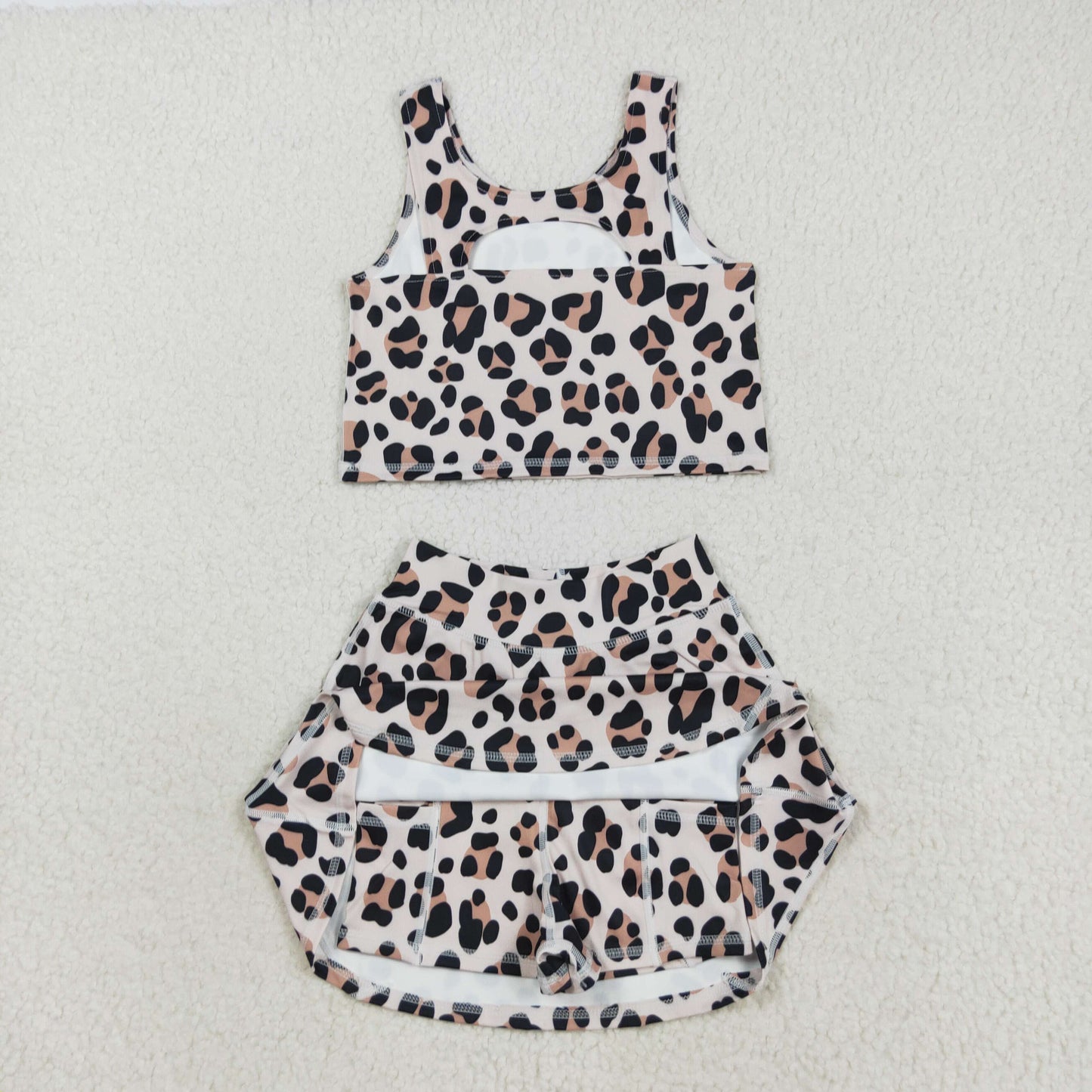 leopard two pieces athletic skort dress set