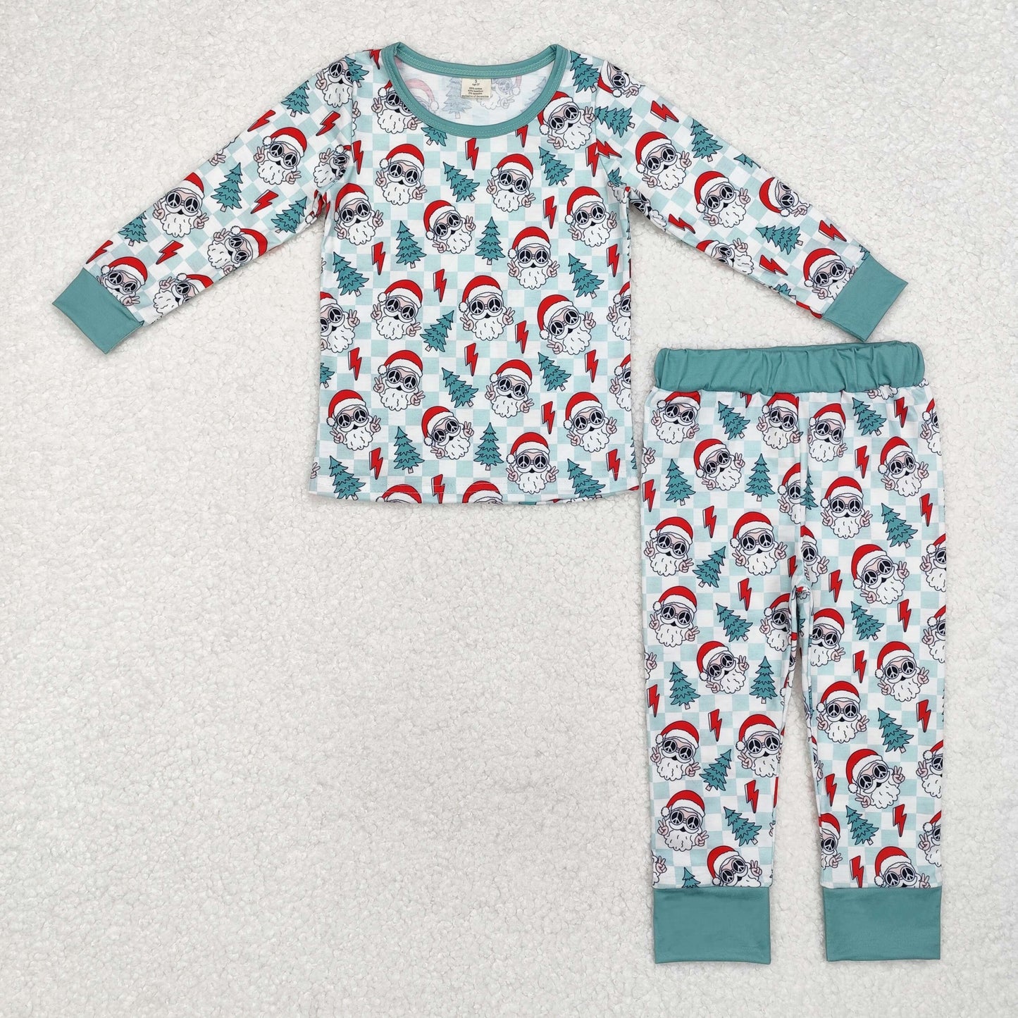 checkered boho santa boy Christmas bamboo pajama set