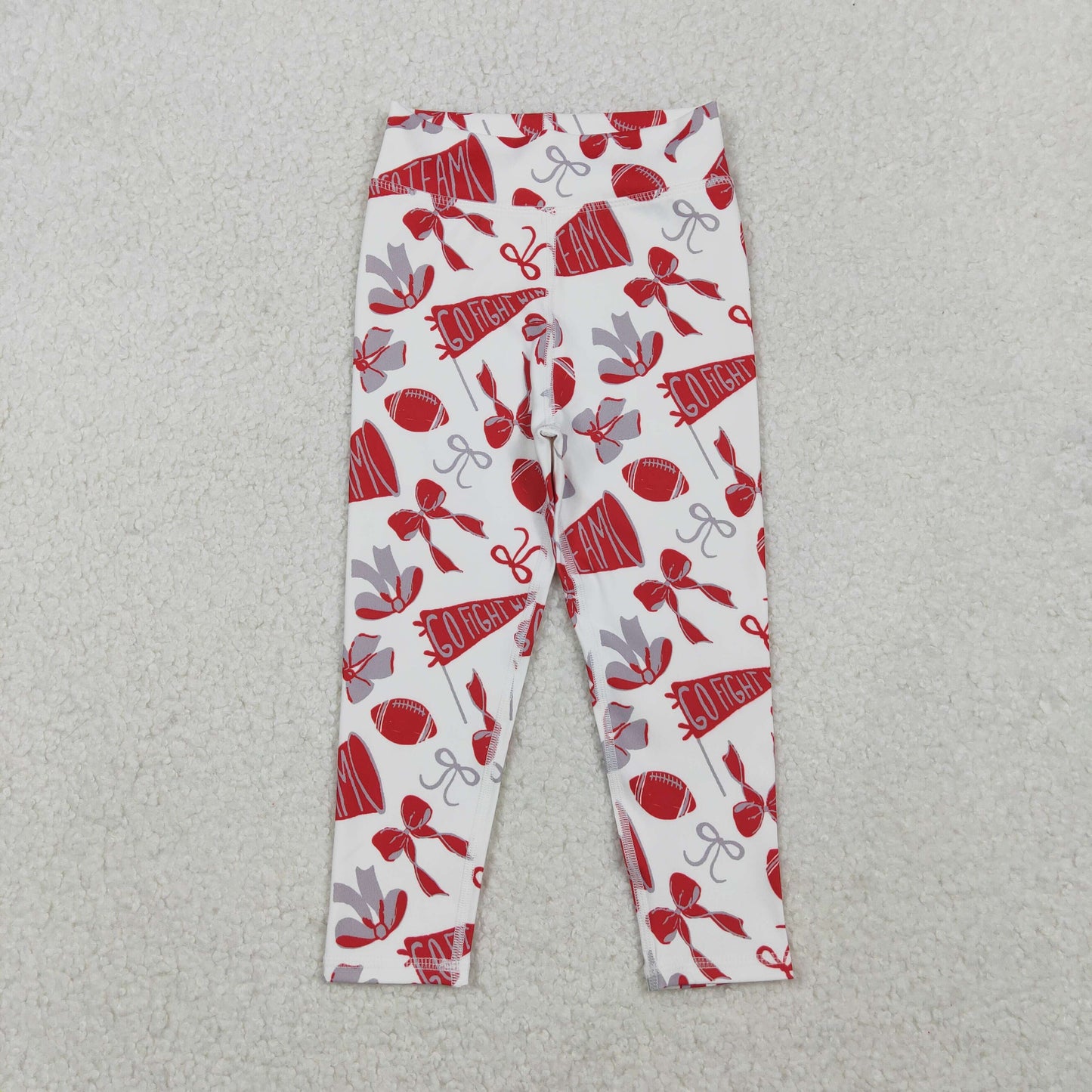 go team fight win football bows red yoga kids pants