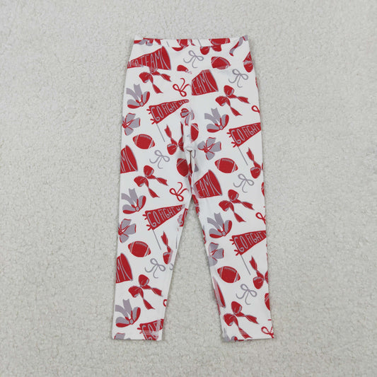 go team fight win football bows red yoga kids pants