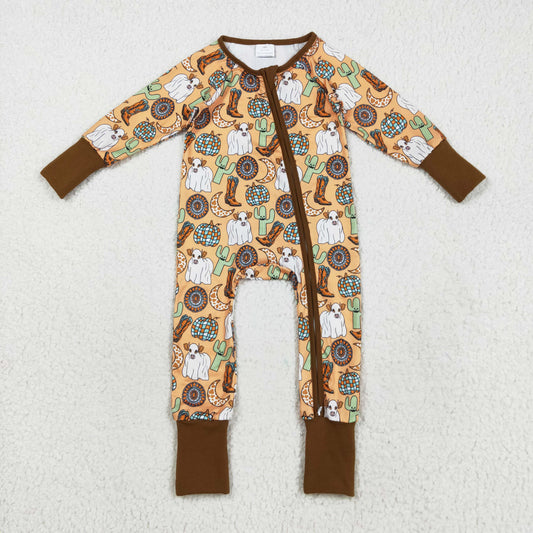 brown wild west cows boots catus disco pumpkin cowboy zip sleeper