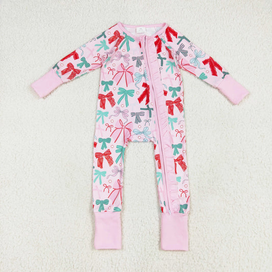 pink green red bow print zip sleeper