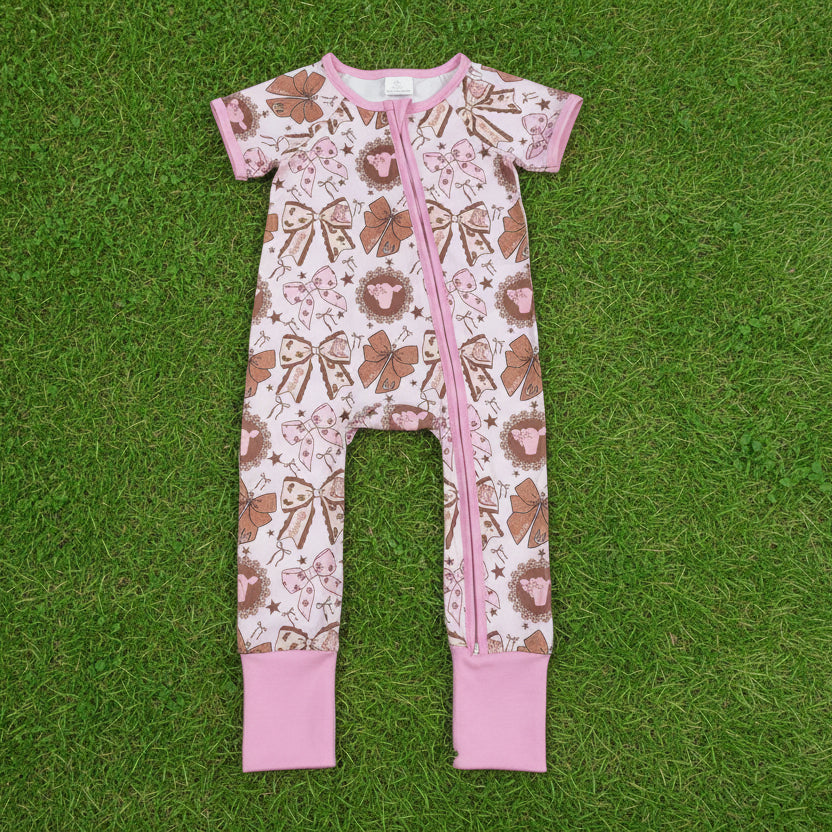 short sleeve cowgirl coquette pink zip sleeper baby clothes