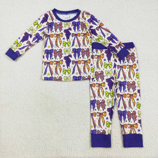 purple halloween bows print two pieces lounge set