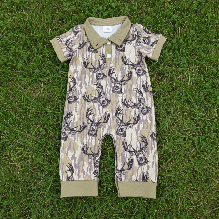 short sleeve hunting deer camo boy romper
