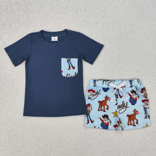 howdy cartoon pocket t-shirt baby boy shorts set