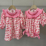 MAMA'S BESTIE Embroidery Pink Bows Sisters Matching Clothes