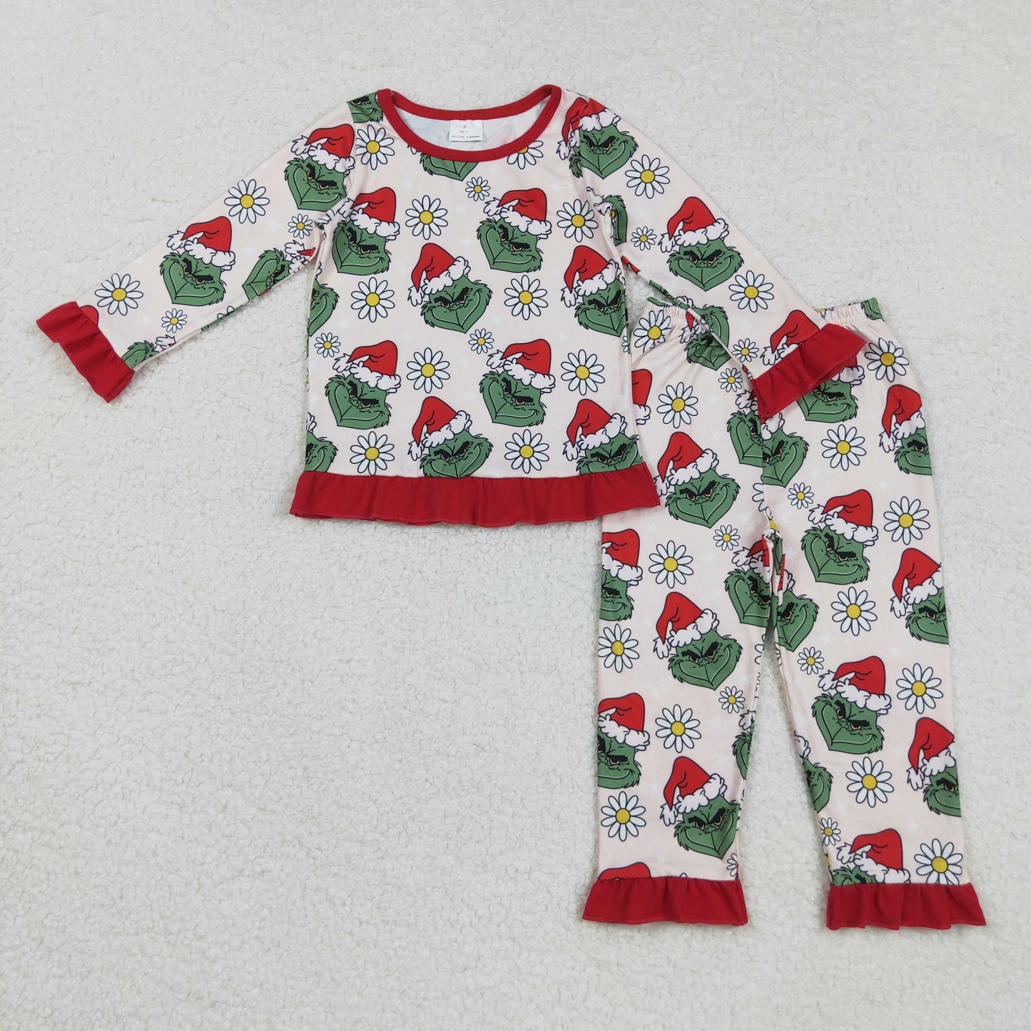 Christmas floral gri*ch ruffle pajama lounge set