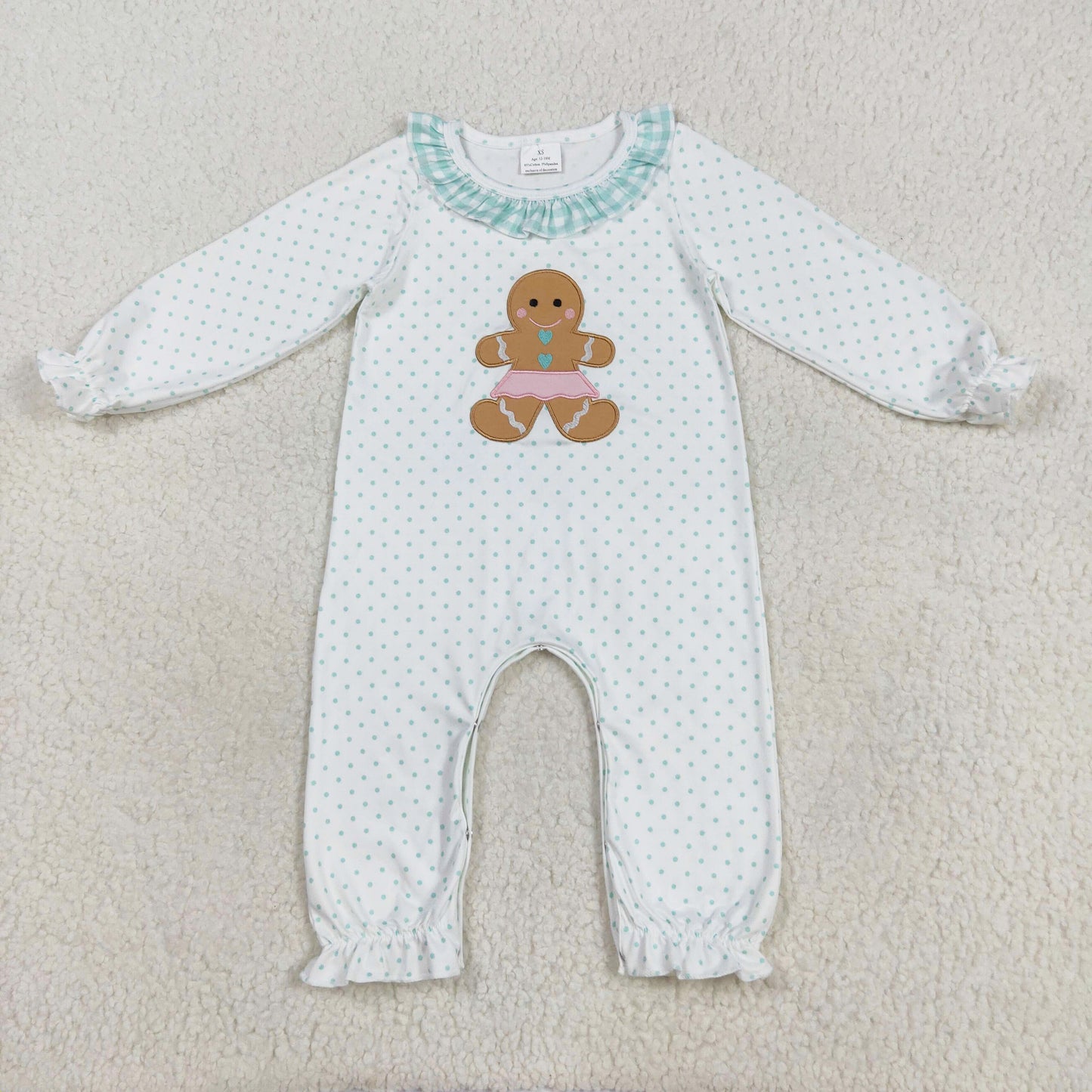 polk dots embroidery gingerbread romper