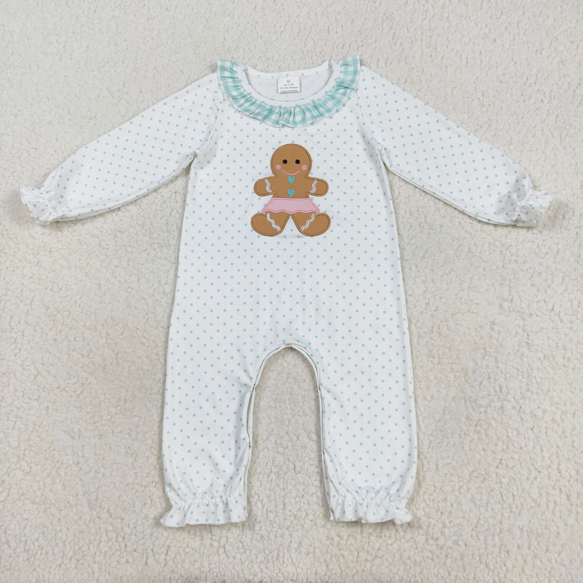 polk dots embroidery gingerbread romper