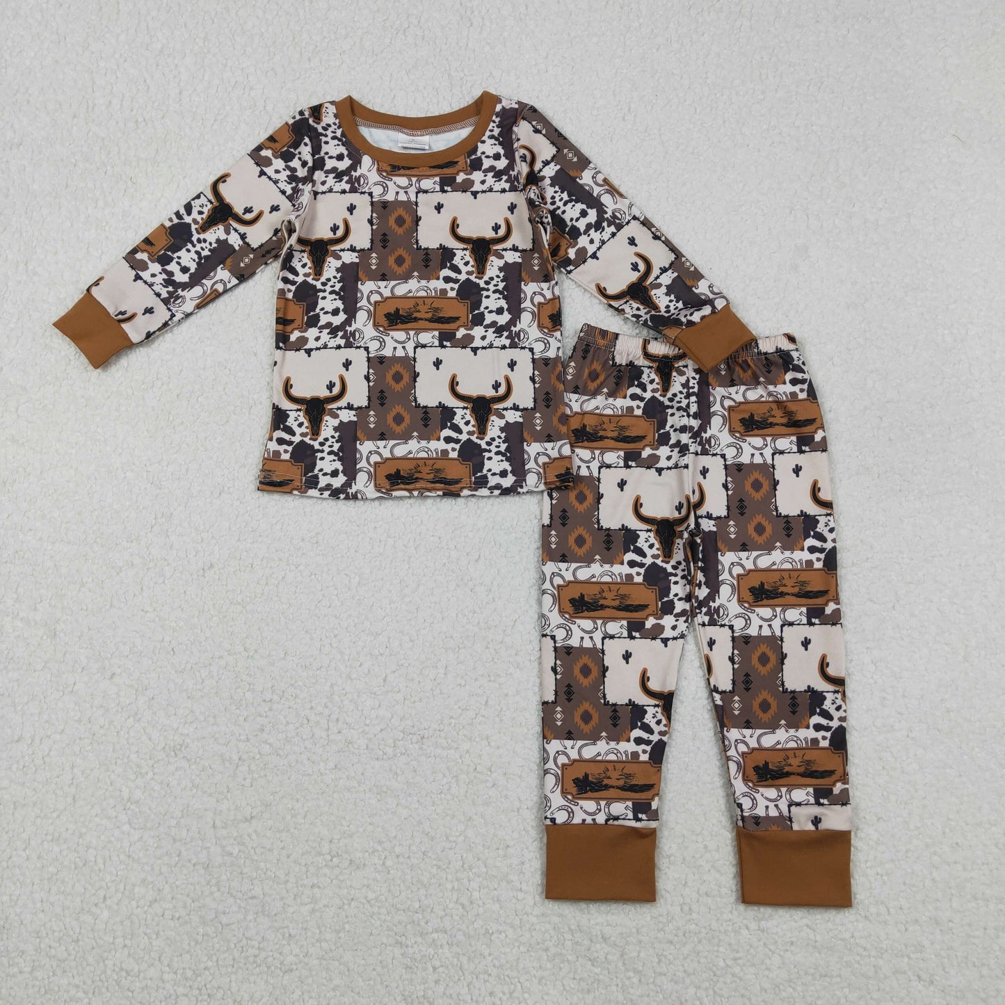 saddle cow print boy two piece pajama