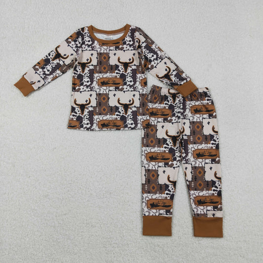 saddle cow print boy two piece pajama