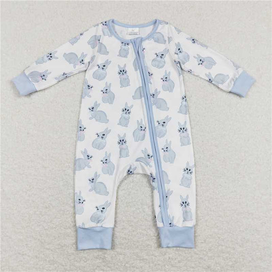 baby boy blue easter rabbit sleeper zipper PJs