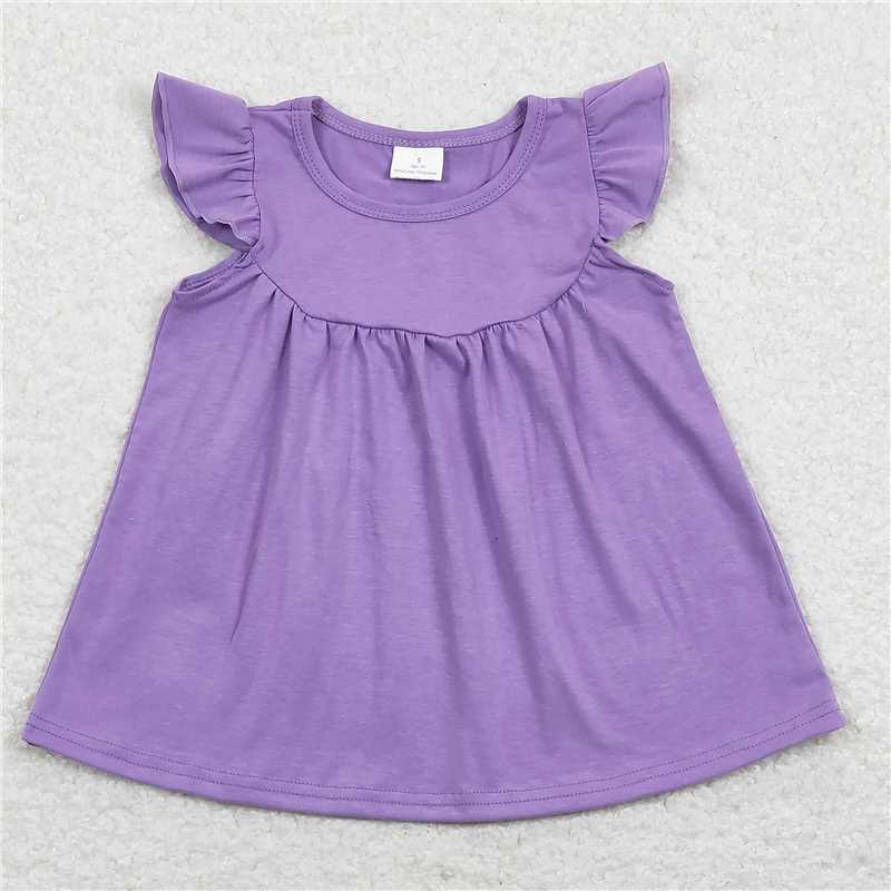 baby girl clothes cotton solid purple flutter top